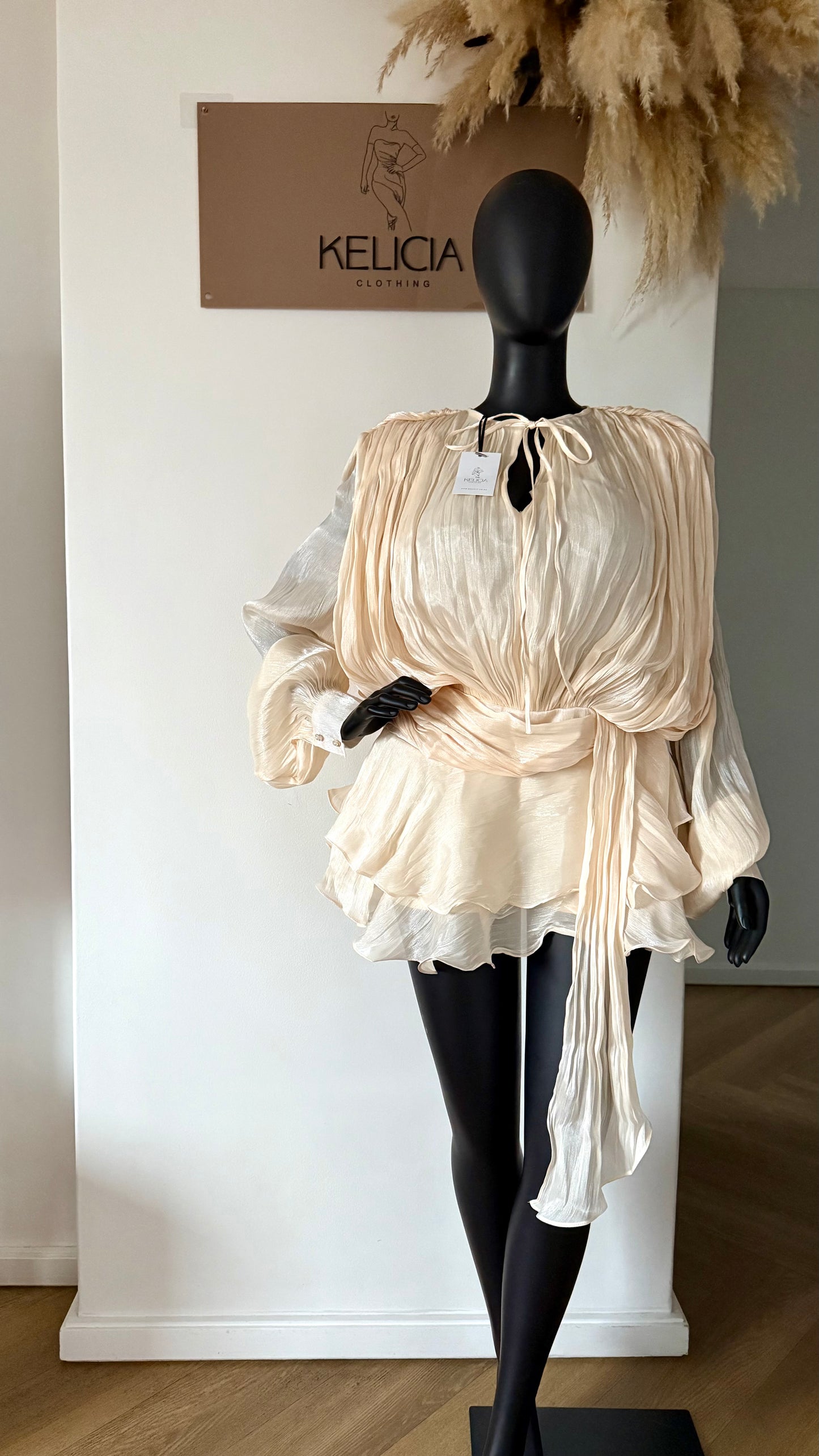 PREORDER Ruffle Chiffon Mini Dress in Beige with Shorts