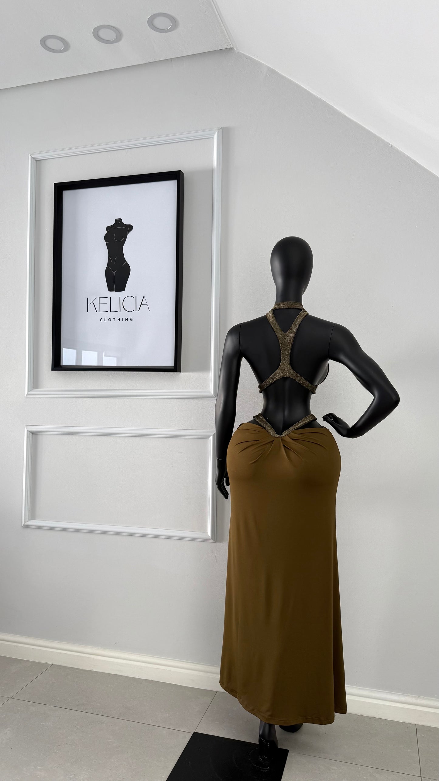 Cut Out Maxi Dress in Brown