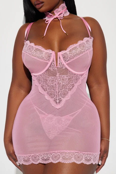 Shy Around You Choker Lace Chemise Set
