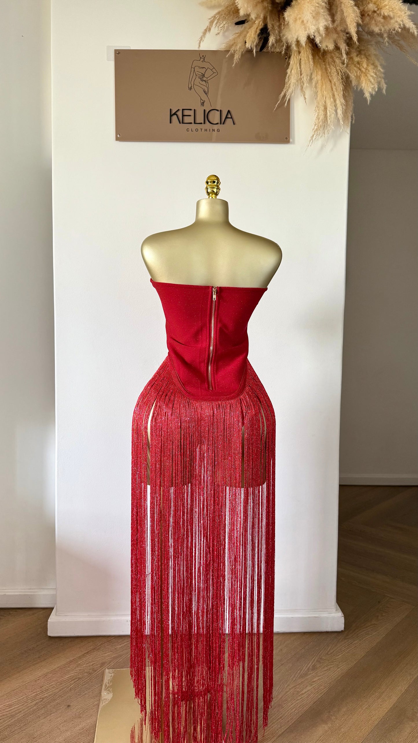 Strapless Fringe Maxi Dress