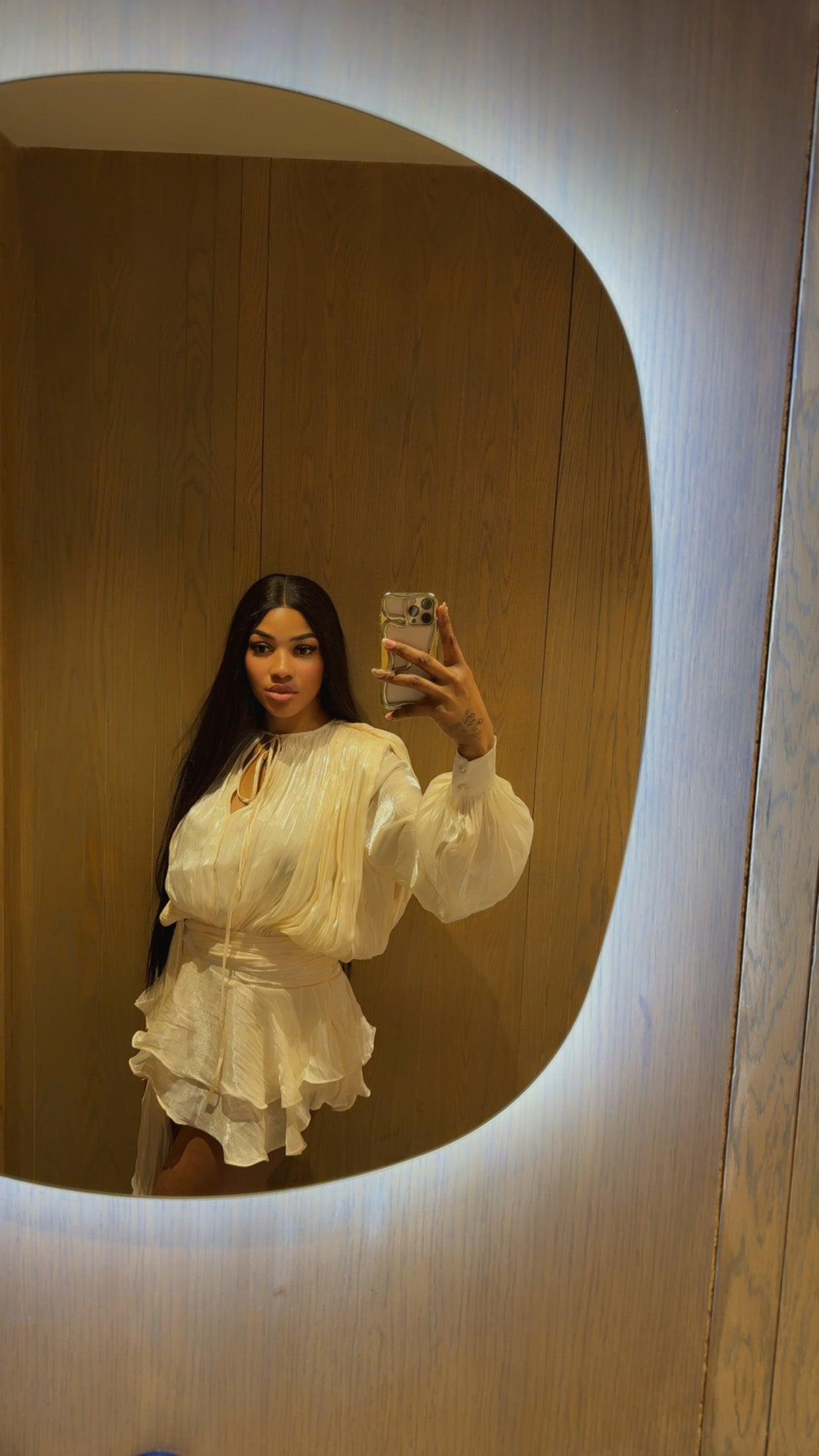 PREORDER Ruffle Chiffon Mini Dress in Beige with Shorts