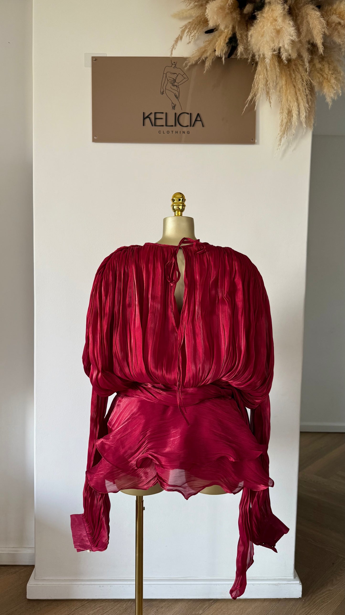 PREORDER Ruffle Chiffon Mini Dress in Burgundy with Shorts