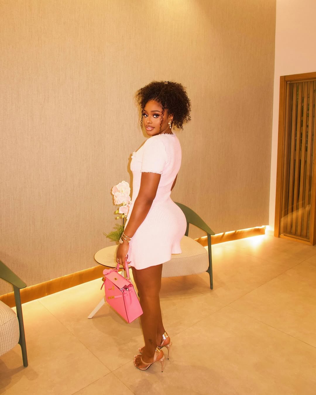 Textured Knit Mini Dress in Pink