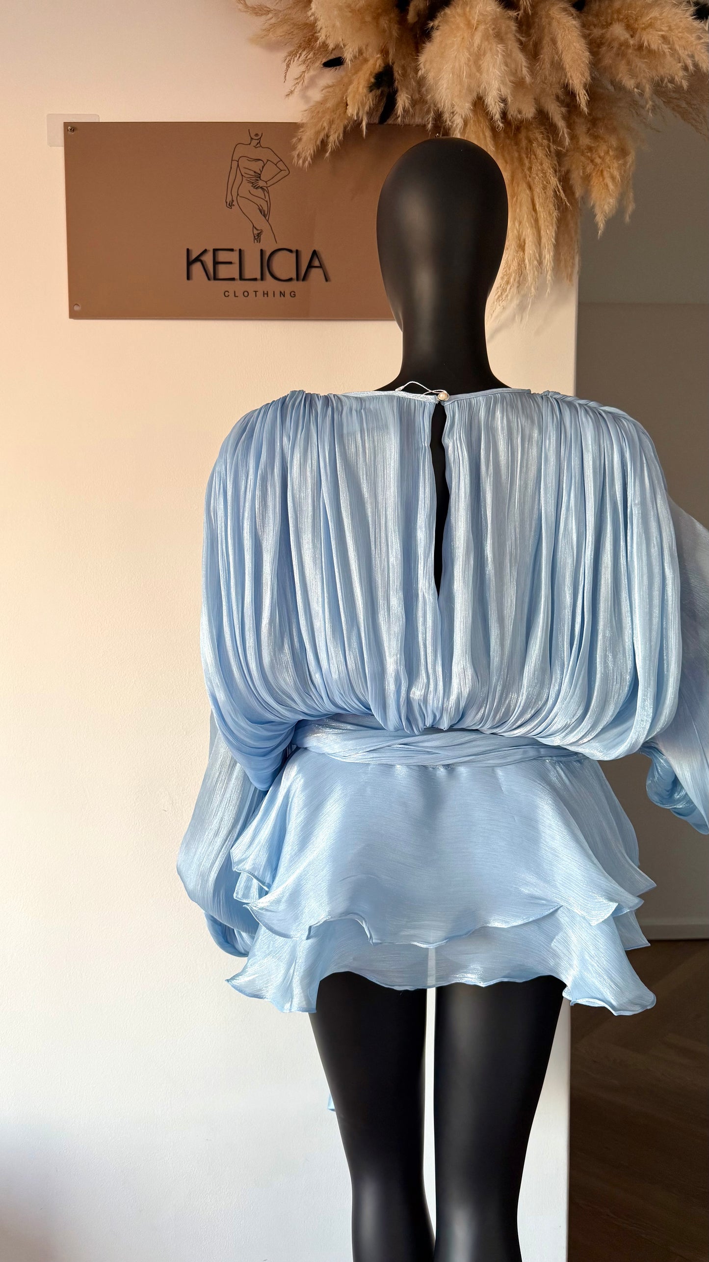 PREORDER Ruffle Chiffon Mini Dress in Light Blue with Shorts