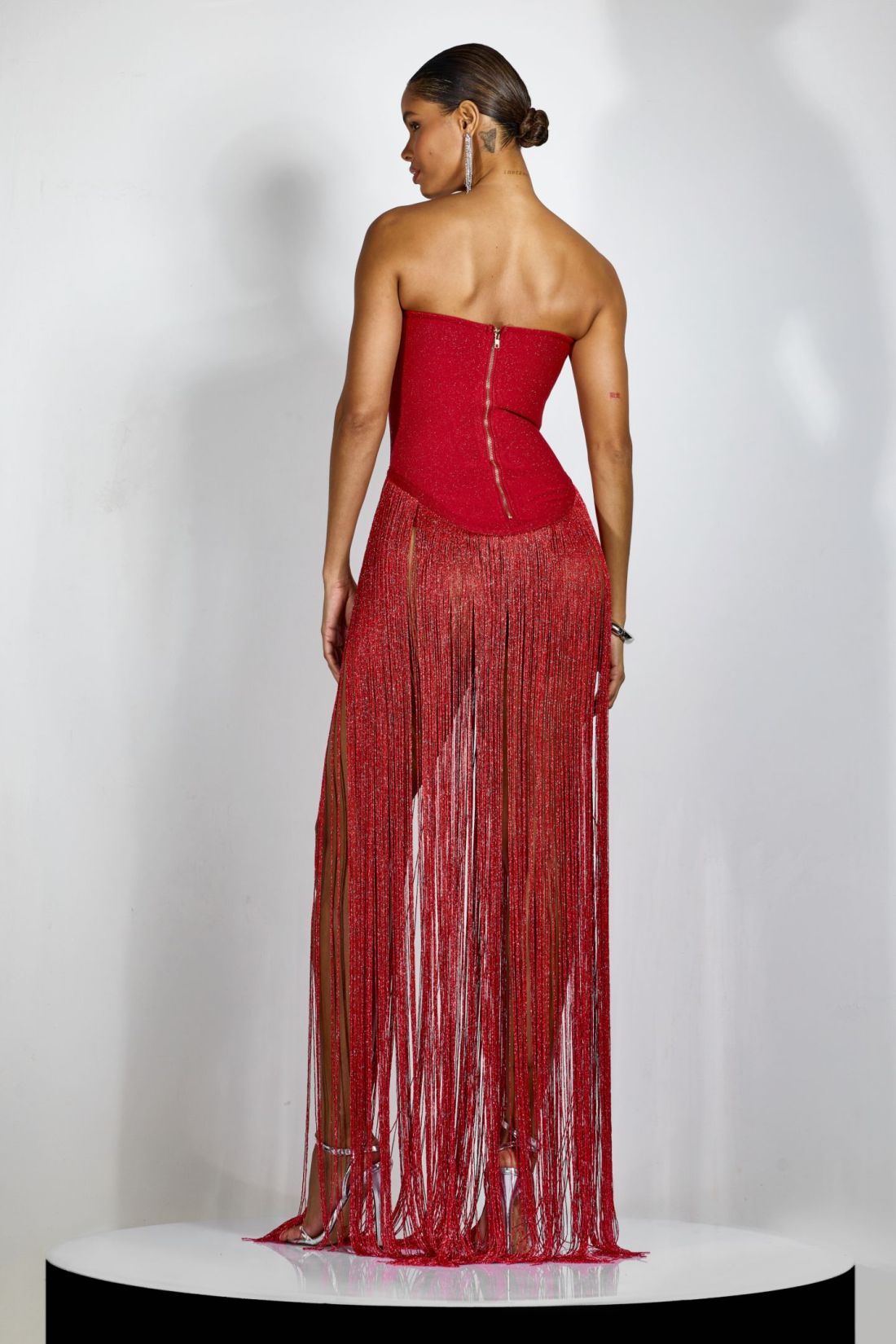 Strapless Fringe Maxi Dress