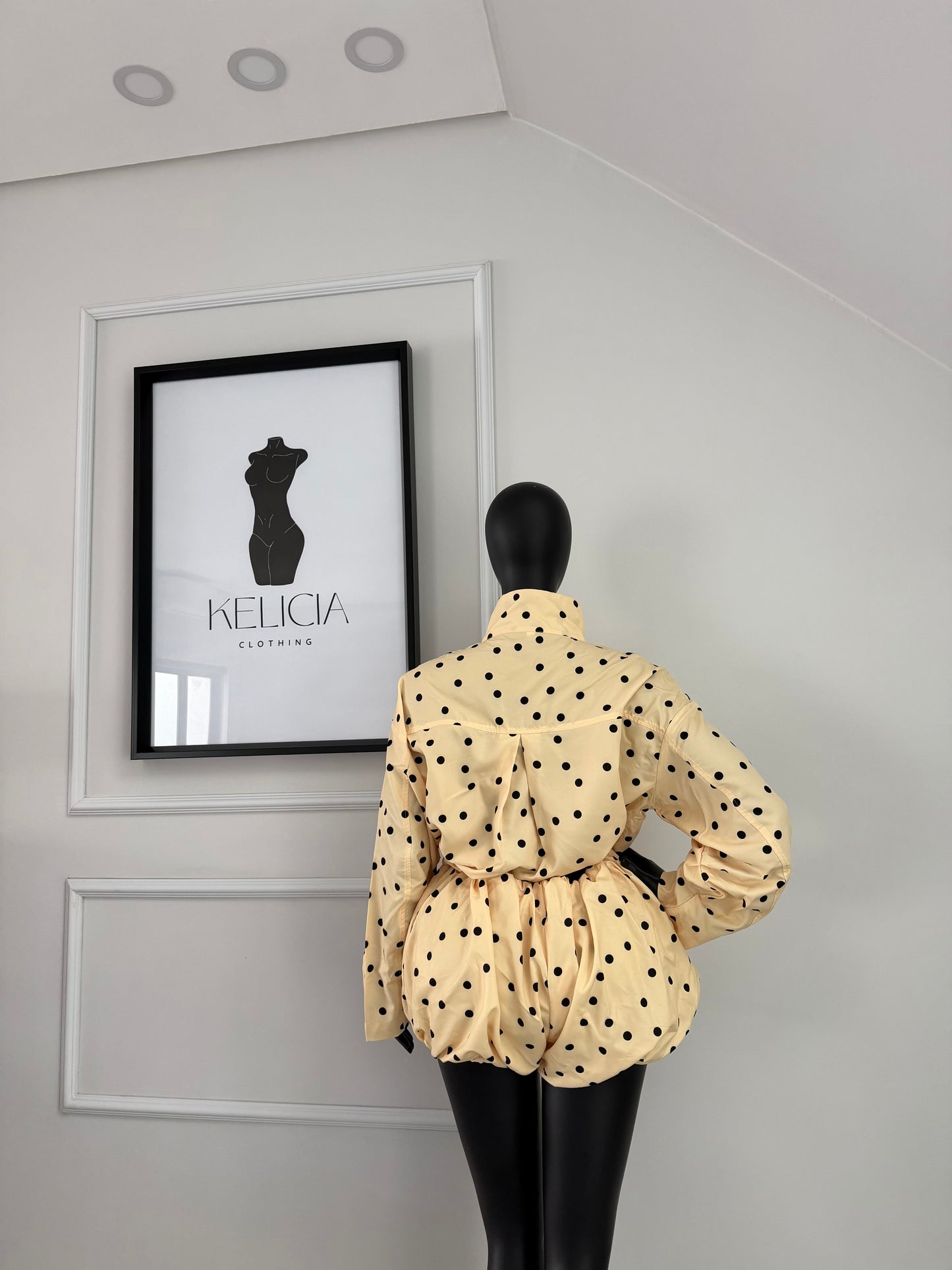Polka Dot Gathered Jacket and Balloon Shorts Set in Yellow