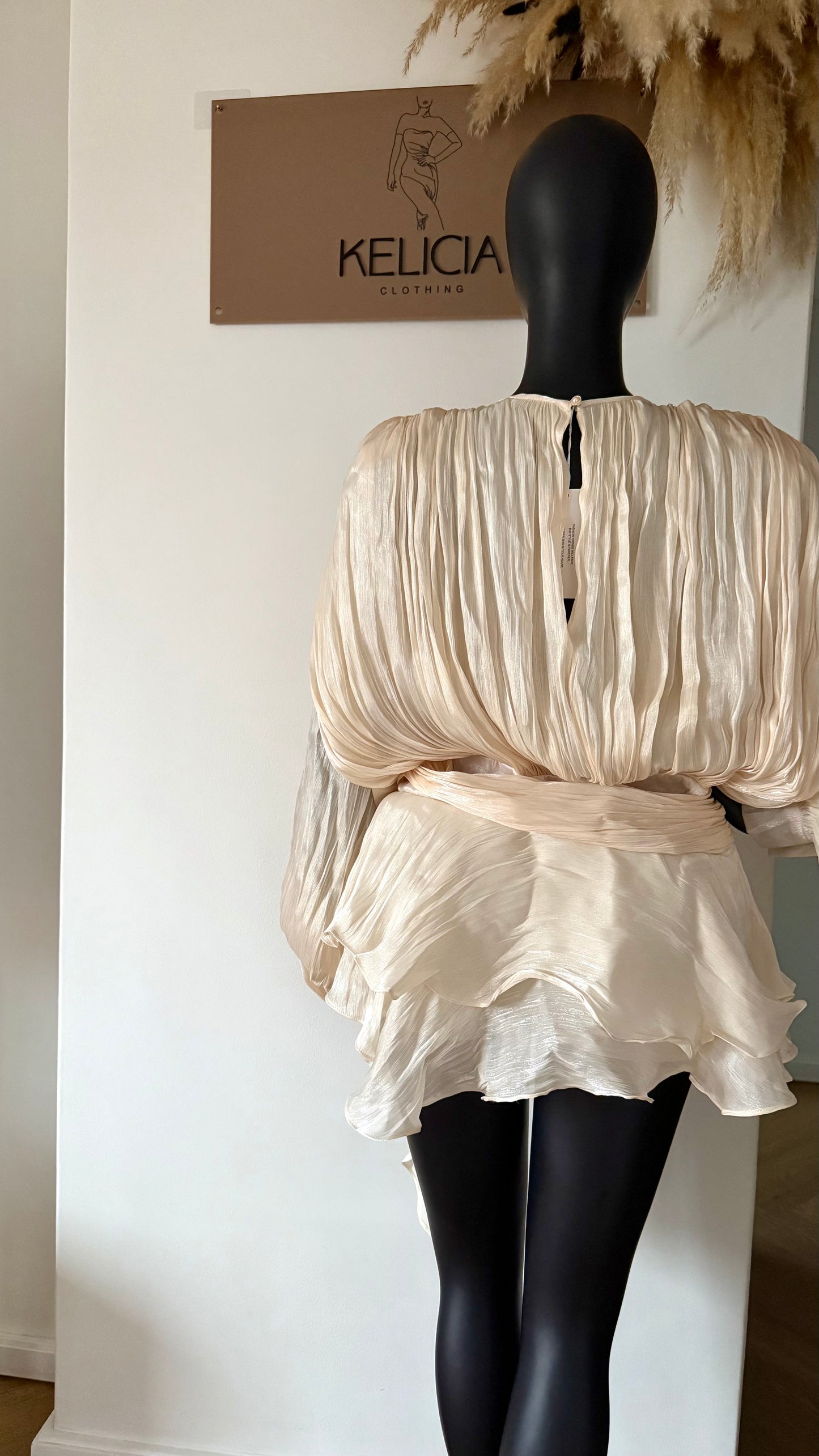 PREORDER Ruffle Chiffon Mini Dress in Beige with Shorts