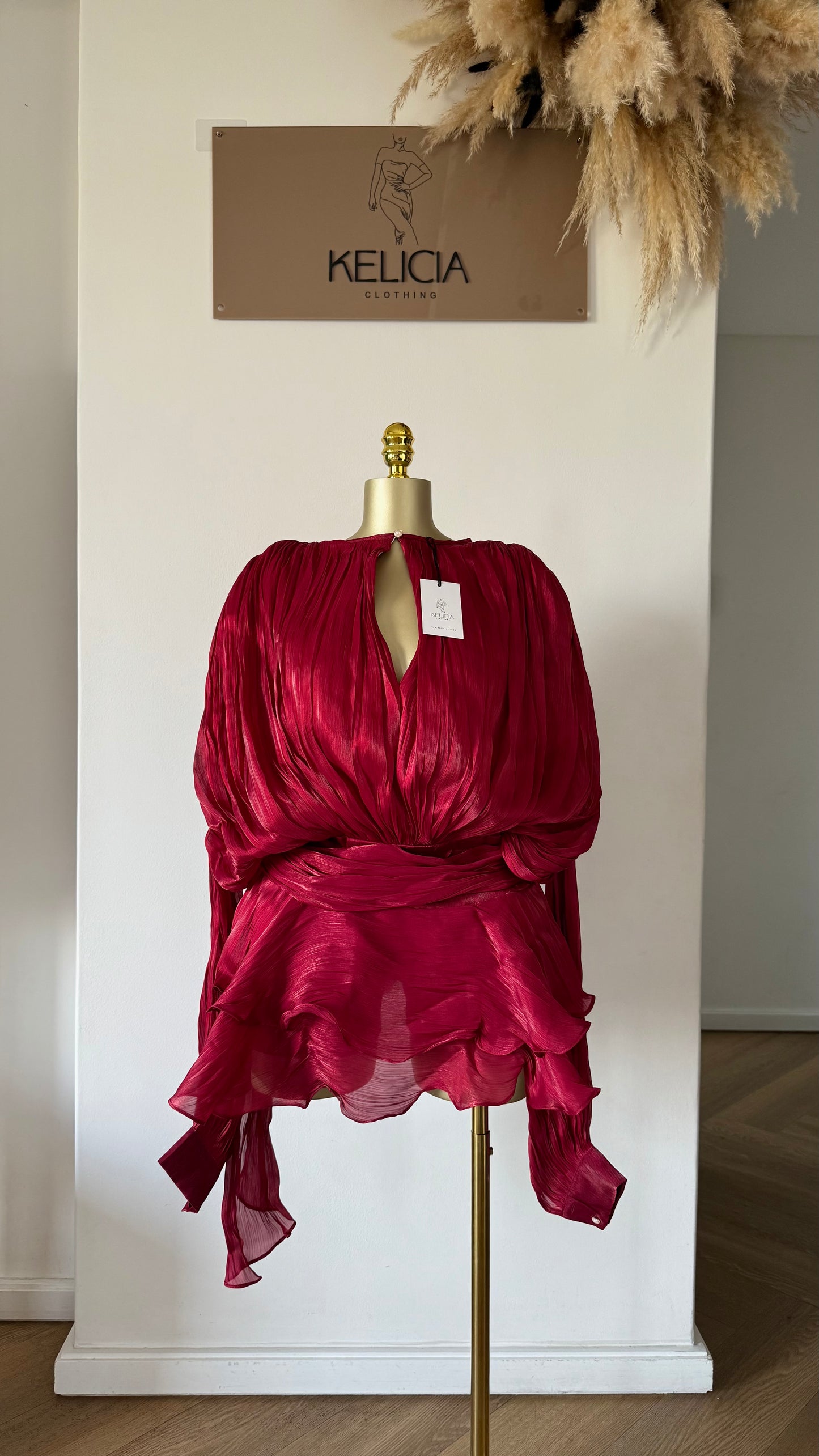 PREORDER Ruffle Chiffon Mini Dress in Burgundy with Shorts