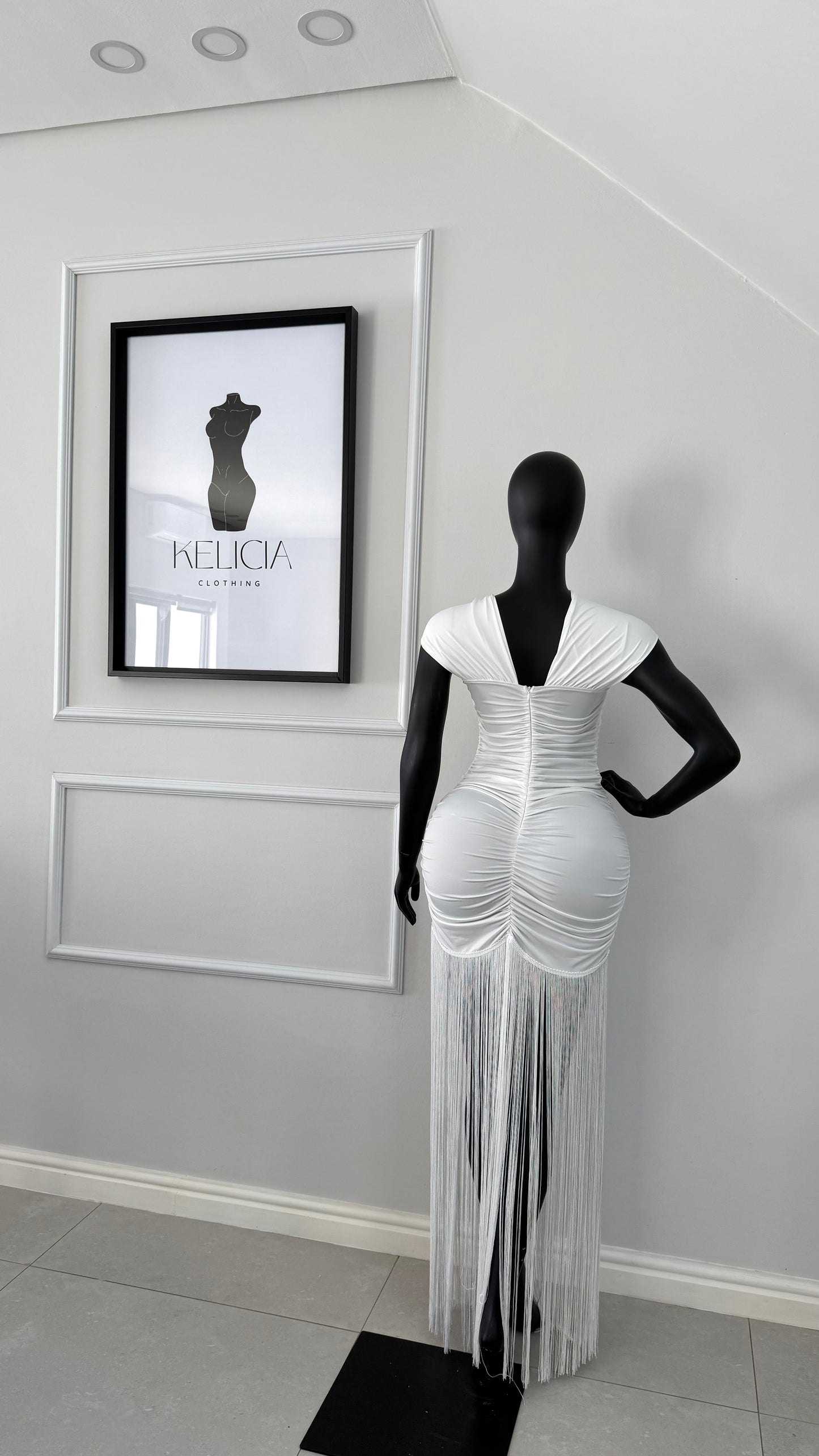 Maxi Fringe Dress in White