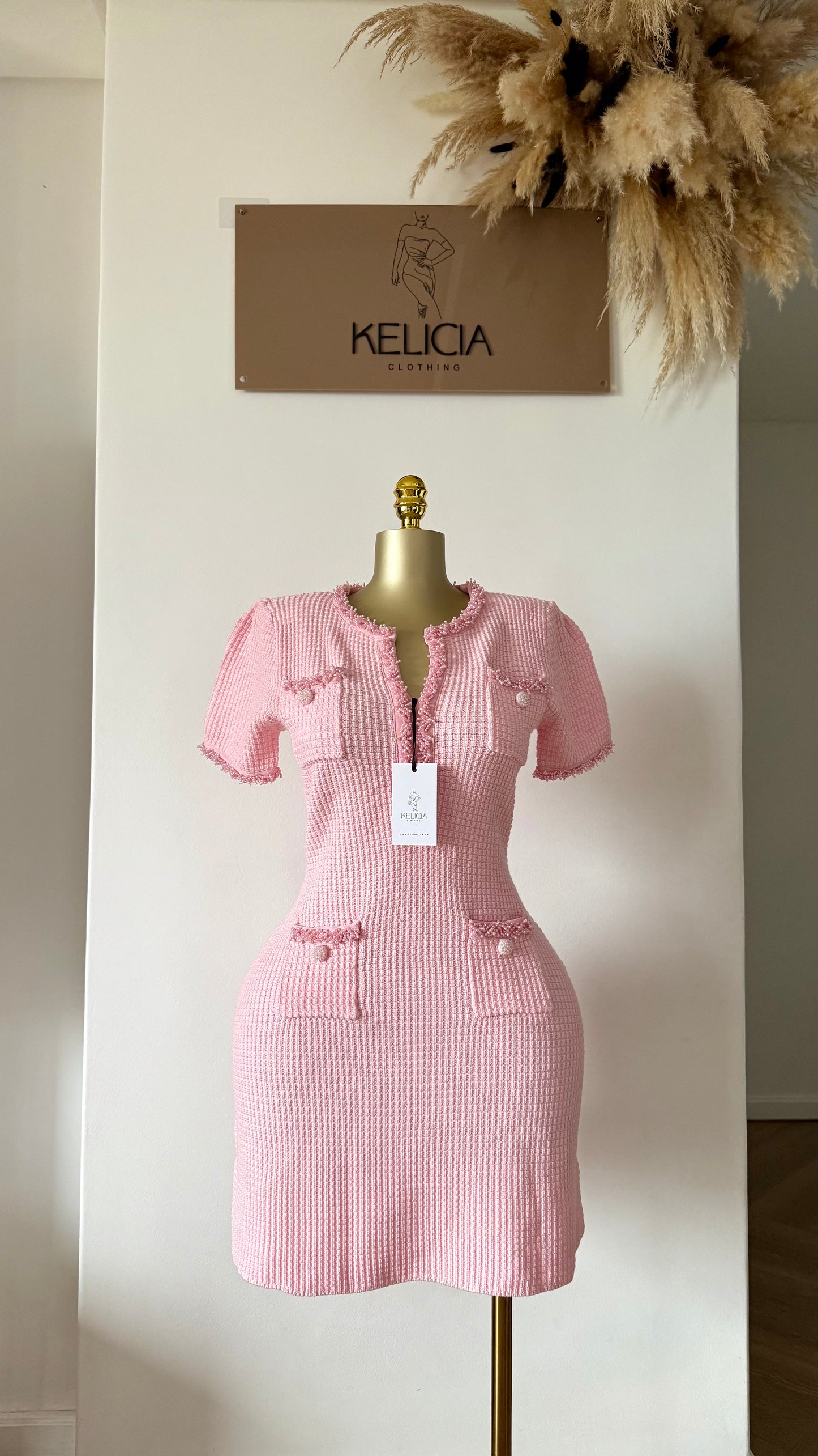 Textured Knit Mini Dress in Pink