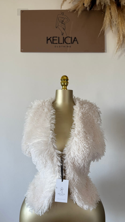 Fur Halter Top in Cream