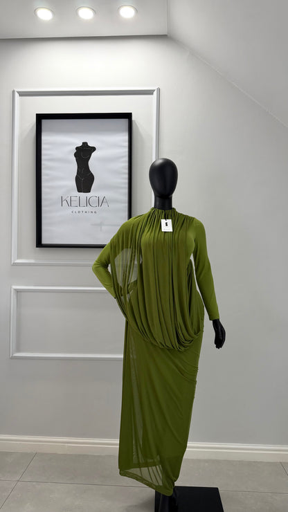 Long Sleeves Maxi Dress in Green