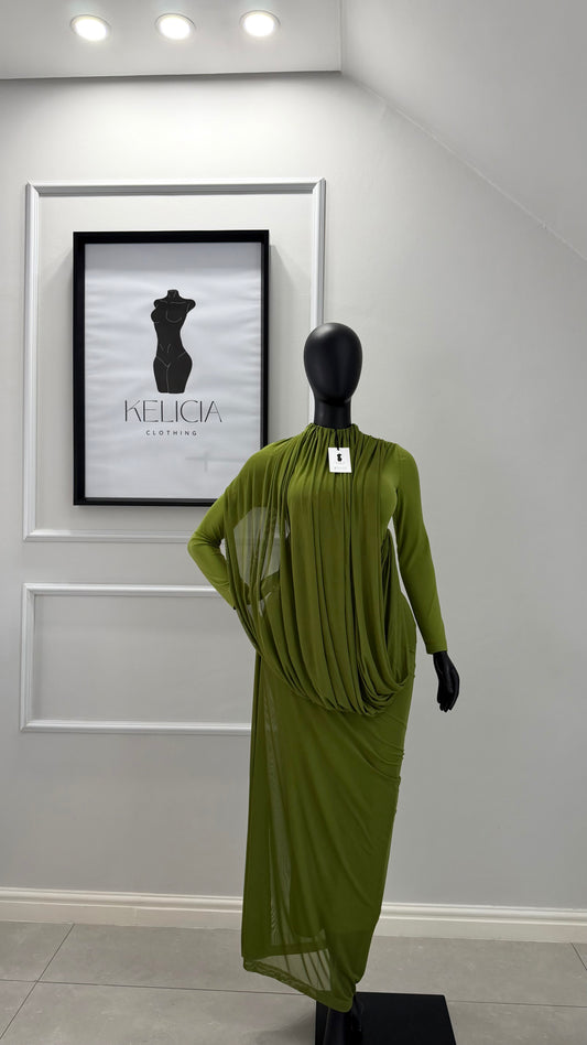Long Sleeves Maxi Dress in Green
