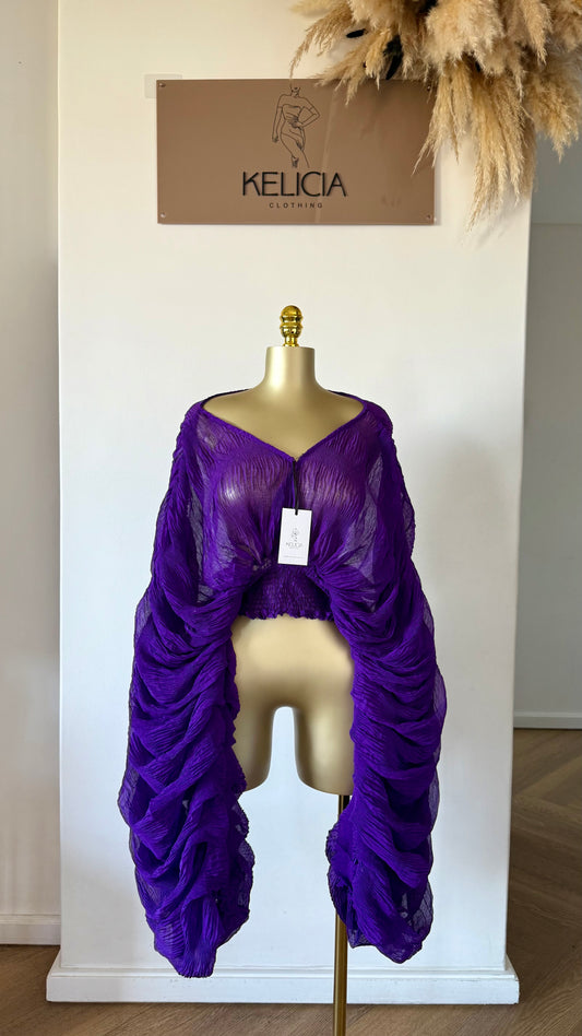 Puff Sleeve Ruched Top in Purple
