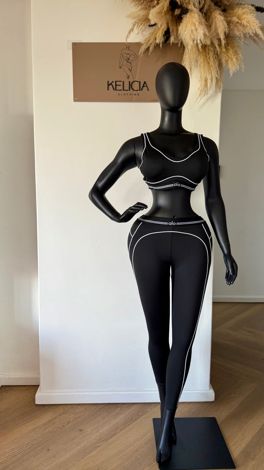 Cropped Top and Leggings Set in Black (Alo Dupe)