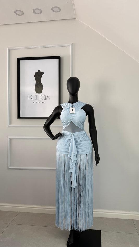 Maxi Fringe Dress in Blue