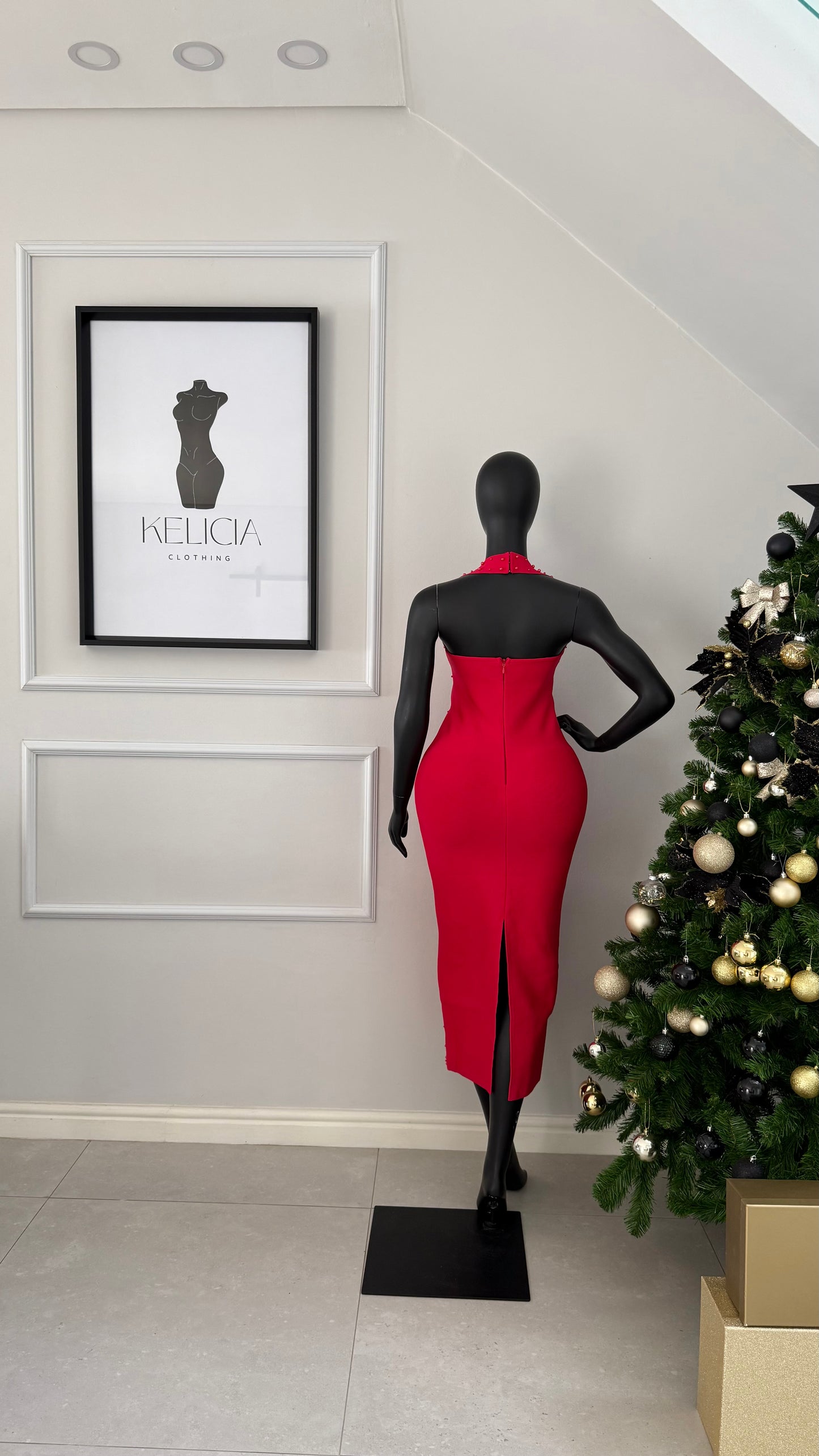 Halter Neck Bandage Dress with Rhinestones in Burgundy