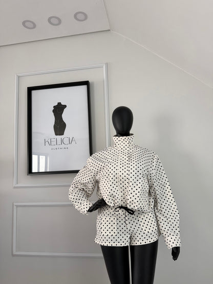 Polka Dot Jacket and Shorts Set in White