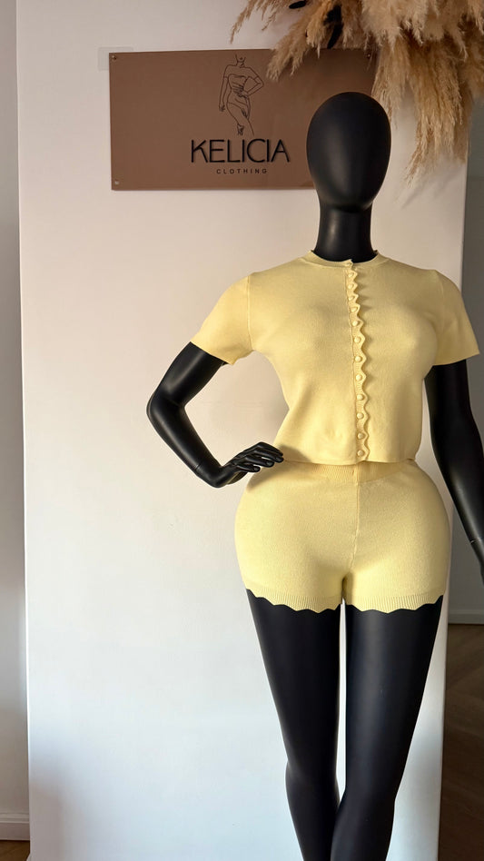 Knit Short Sleeve Top and Shorts Set in Yellow