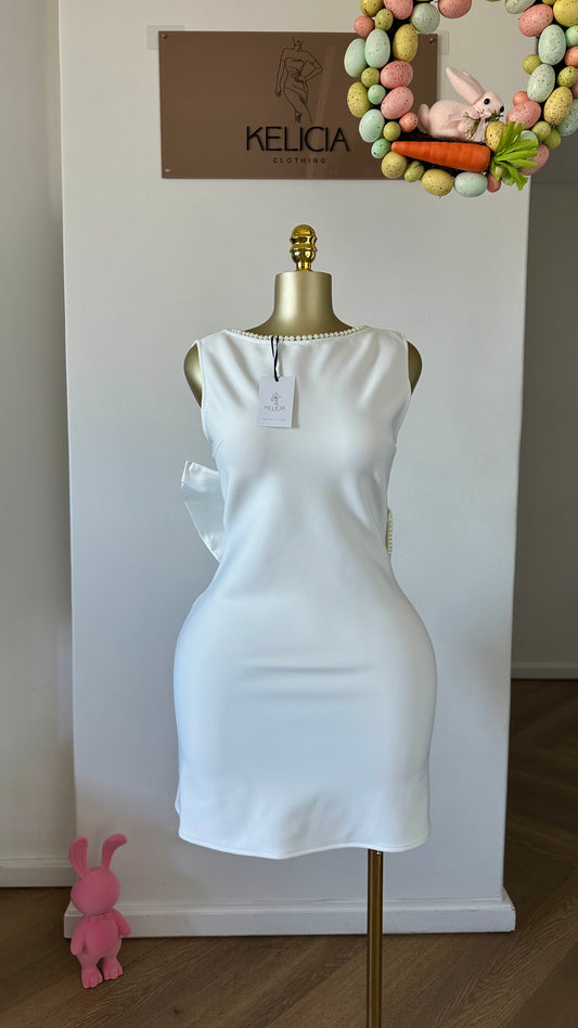 Bandage Backless Mini Dress with Pearls and Satin Bow