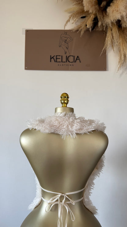 Fur Halter Top in Cream