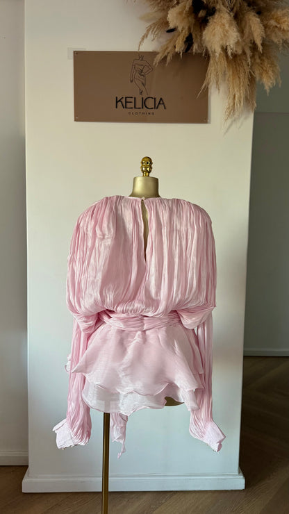 PREORDER Ruffle Chiffon Mini Dress in Pink with Shorts