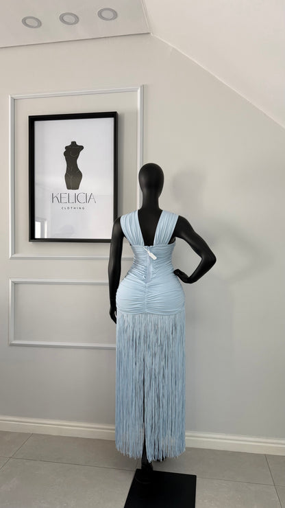 Maxi Fringe Dress in Blue