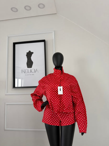 Polka Dot Jacket and Shorts Set in Red