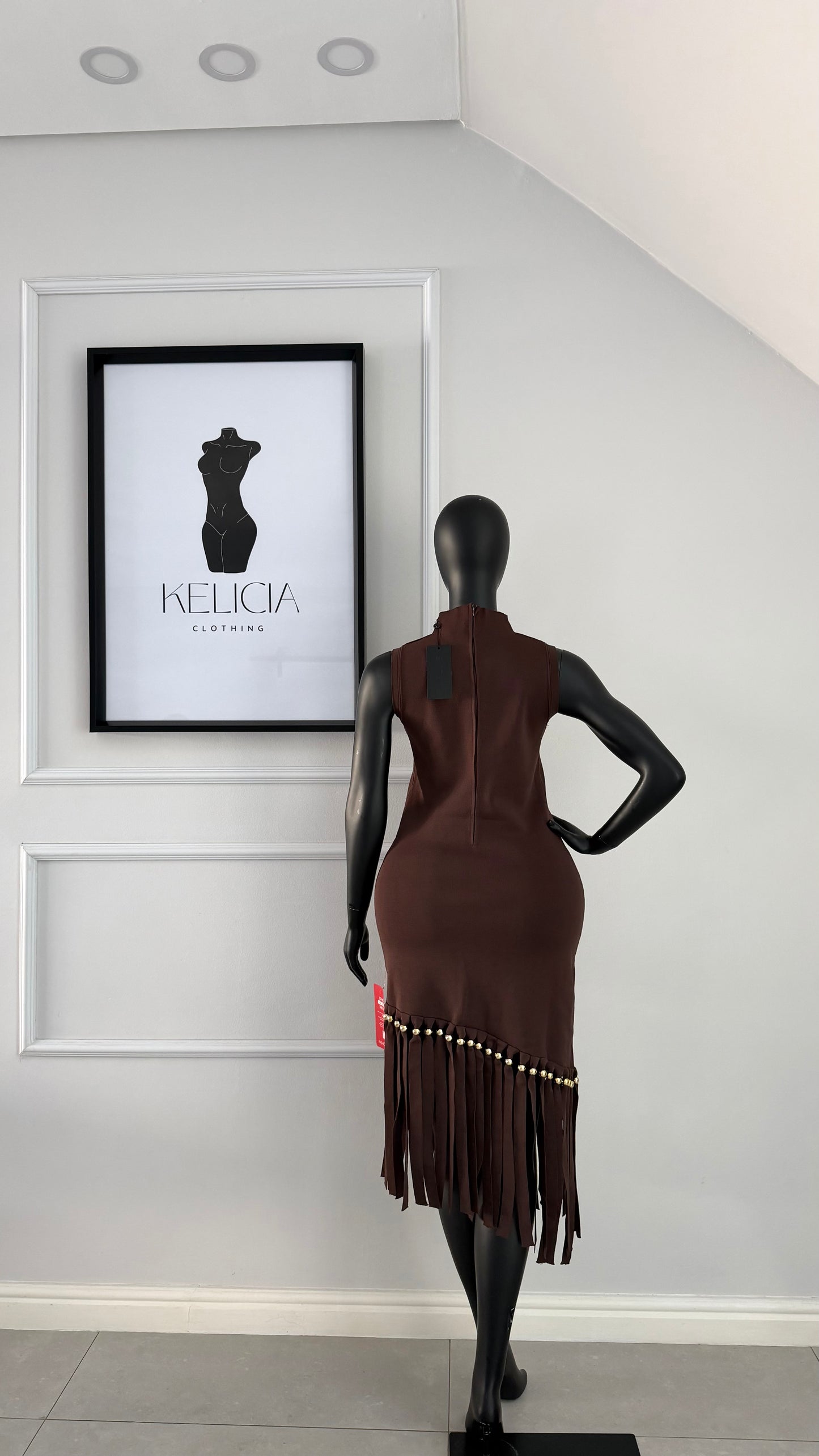 Fringe Midi Dress in Brown