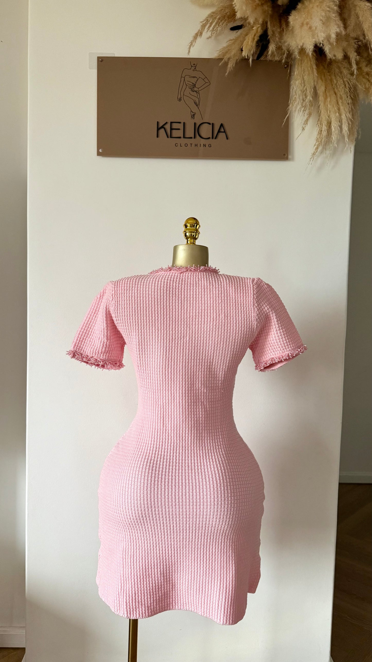 Textured Knit Mini Dress in Pink