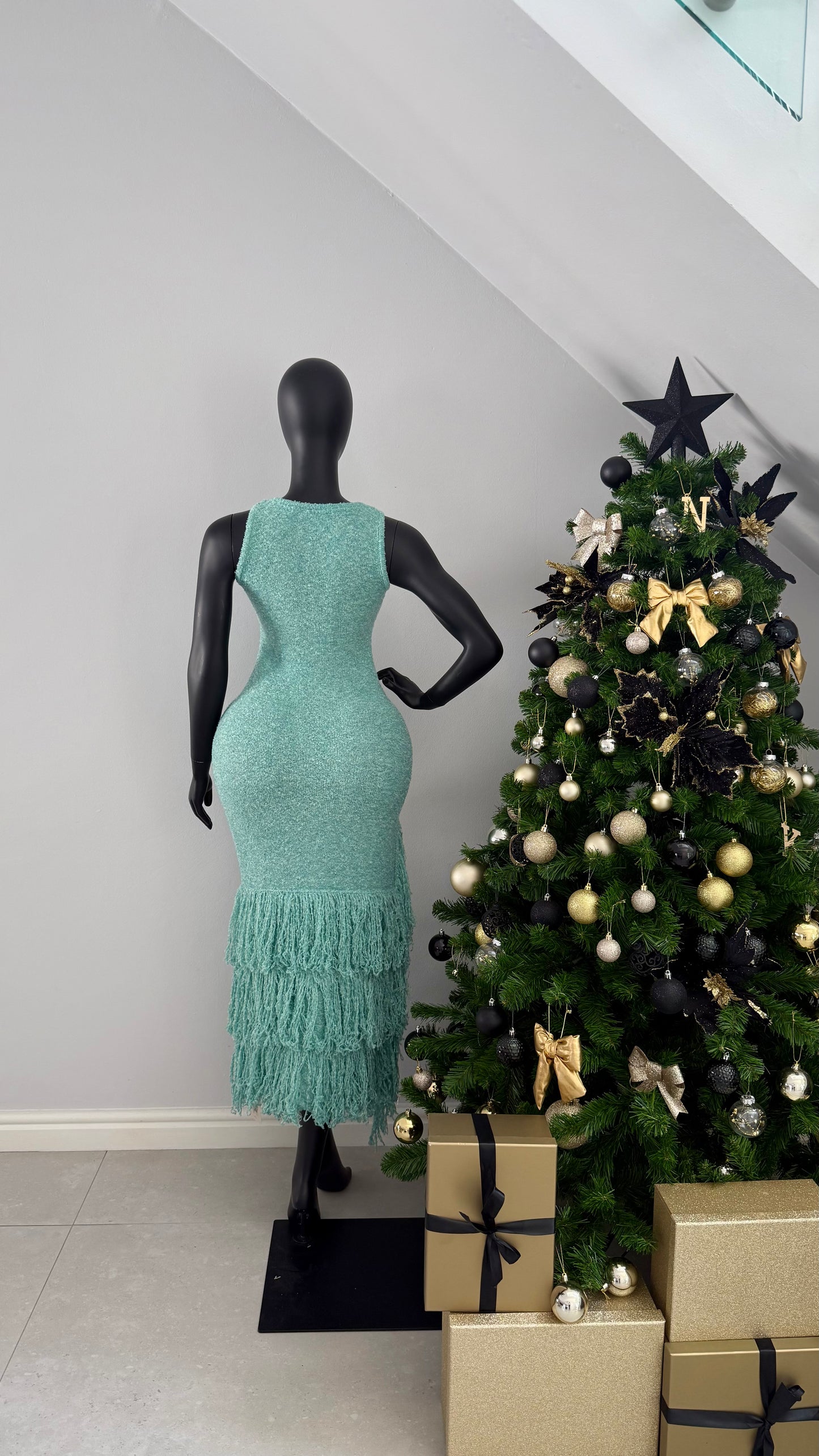 Knit Fringe Detail Maxi Dress