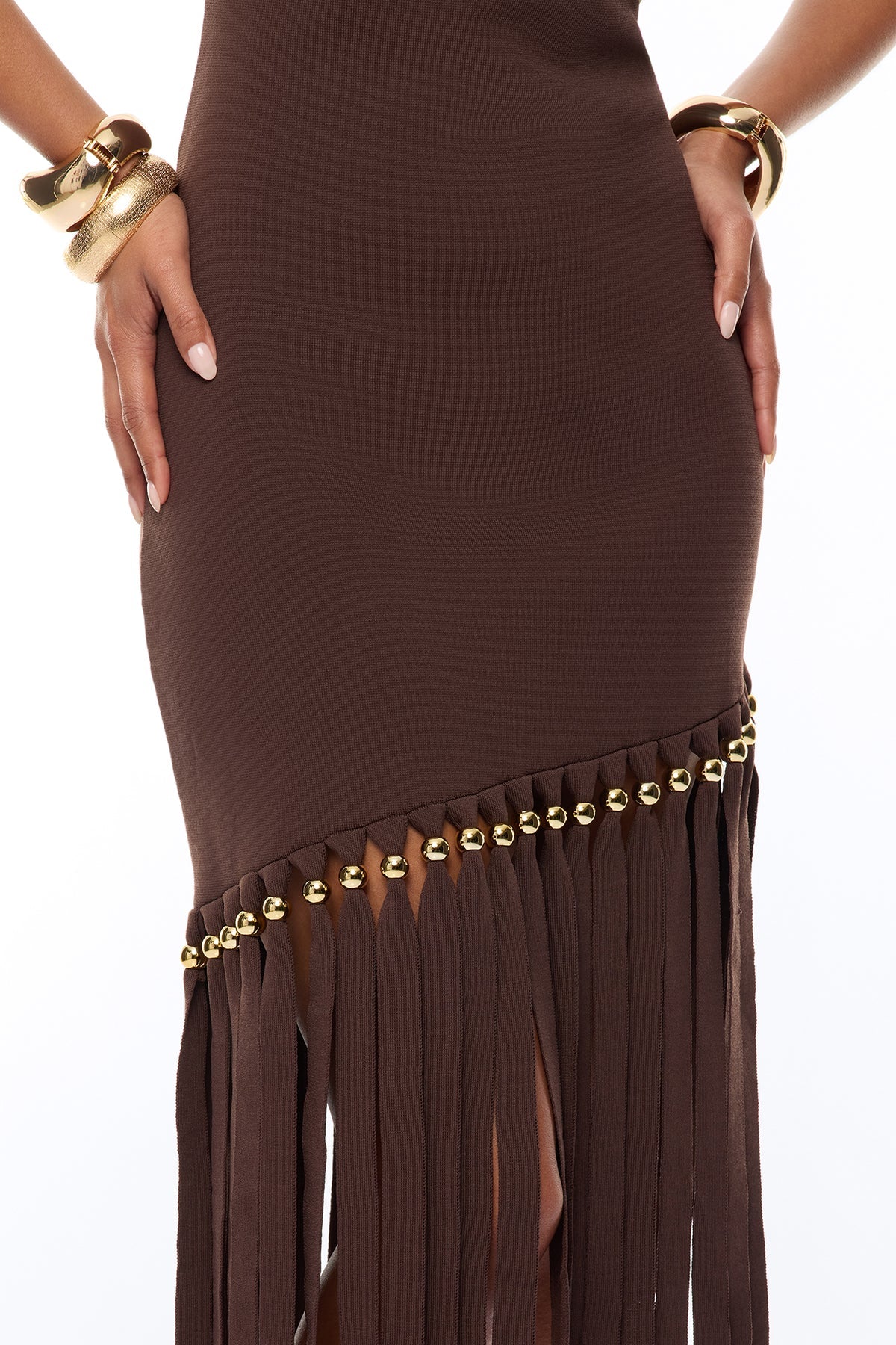 Fringe Midi Dress in Brown
