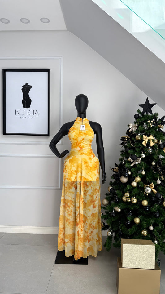Printed Sleeveless Maxi Dress in Yellow