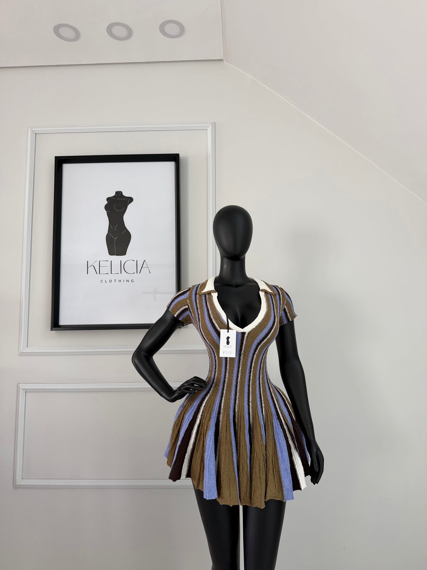 Striped Polo Neck Mini Dress