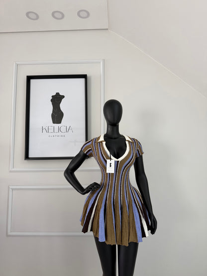Striped Polo Neck Mini Dress