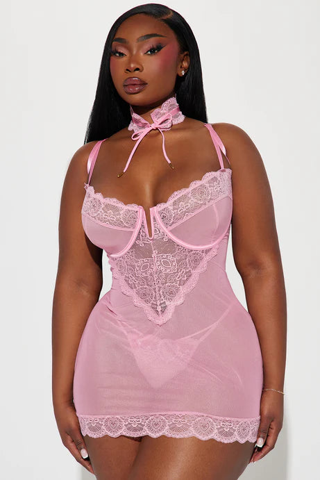 Shy Around You Choker Lace Chemise Set