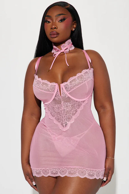Shy Around You Choker Lace Chemise Set