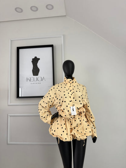 Polka Dot Gathered Jacket and Balloon Shorts Set in Yellow
