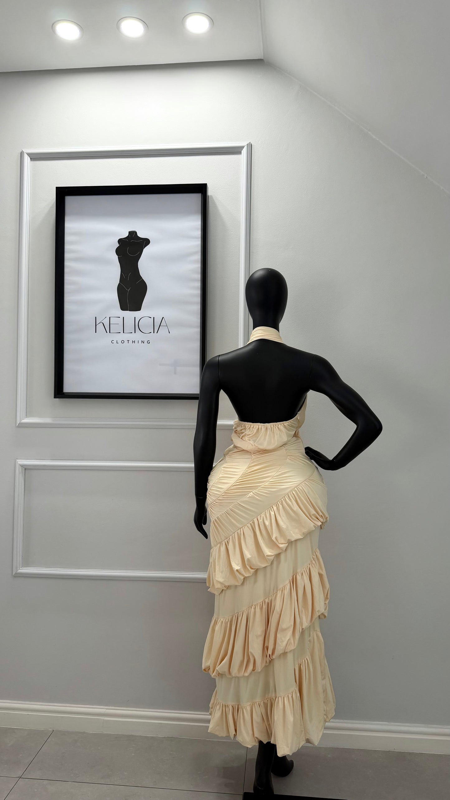 Halter Neck Spiral Maxi Dress in Cream