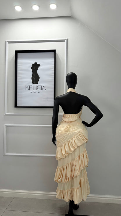 Halter Neck Spiral Maxi Dress in Cream