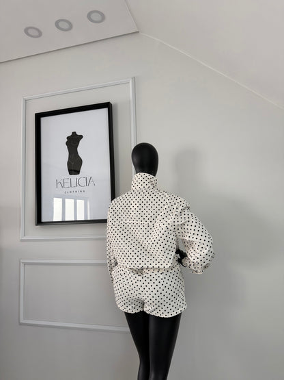 Polka Dot Jacket and Shorts Set in White
