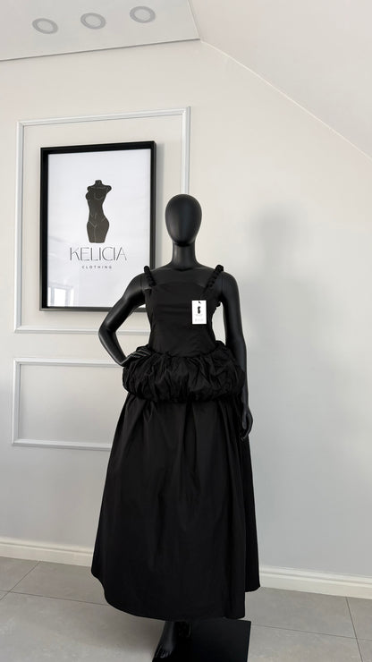 Bubble Detail Maxi Dress in Black