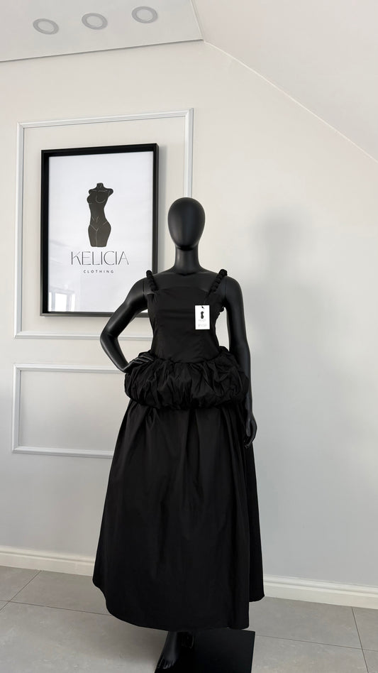 Bubble Detail Maxi Dress in Black