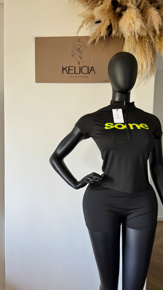 Short Sleeve Top and Shorts Set in Black
