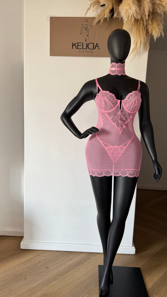 Shy Around You Choker Lace Chemise Set