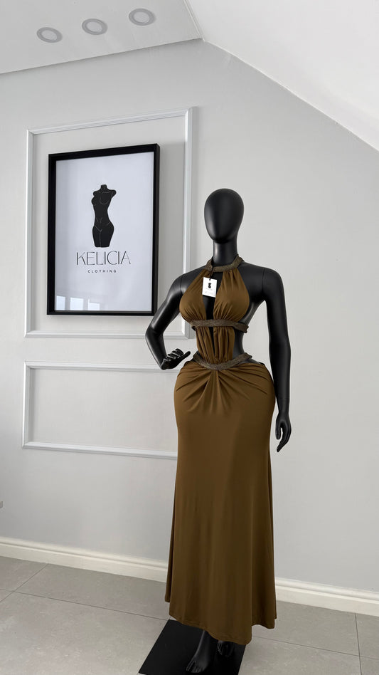 Cut Out Maxi Dress in Brown