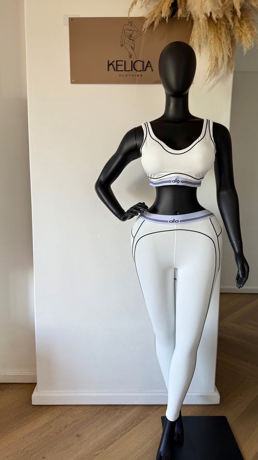 Cropped Top and Leggings Set in White (Alo Dupe)