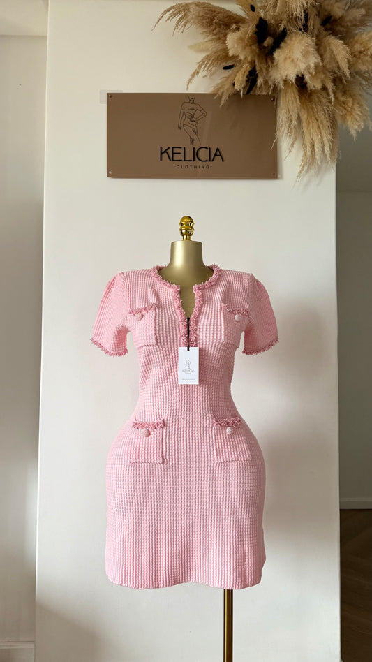 Textured Knit Mini Dress in Pink