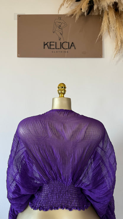 Puff Sleeve Ruched Top in Purple