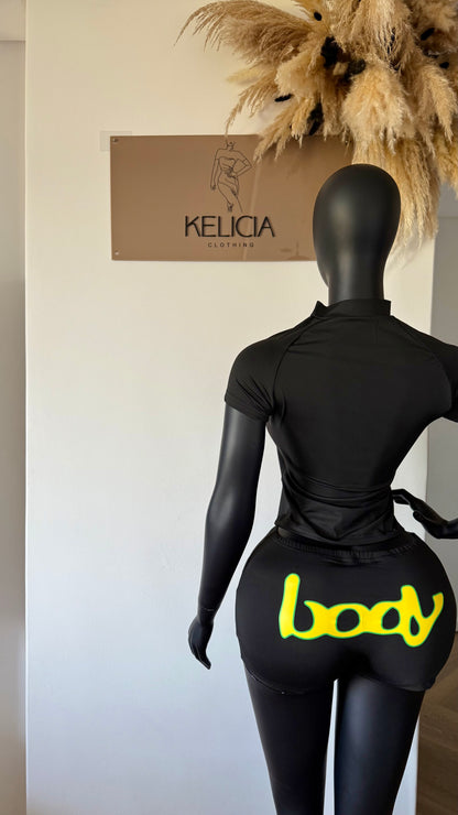 Short Sleeve Top and Shorts Set in Black